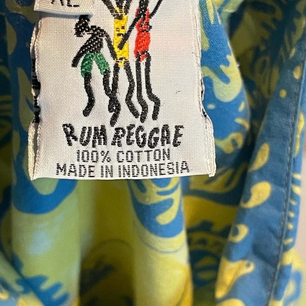 Rum reggae button up‎ shirt mens XL blue/yellow